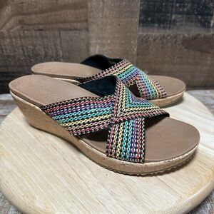 Skechers Beverlee Luxe Foam Cork Wedge Sandals Womens 10 Multicolor Cross Strap